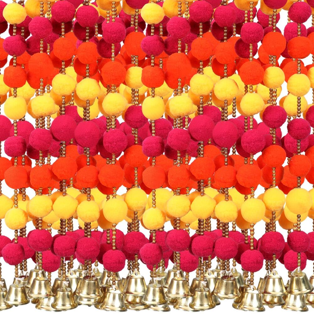 12 Pcs Marigold Garland, 4ft Orange Artificial Flowers with Bells